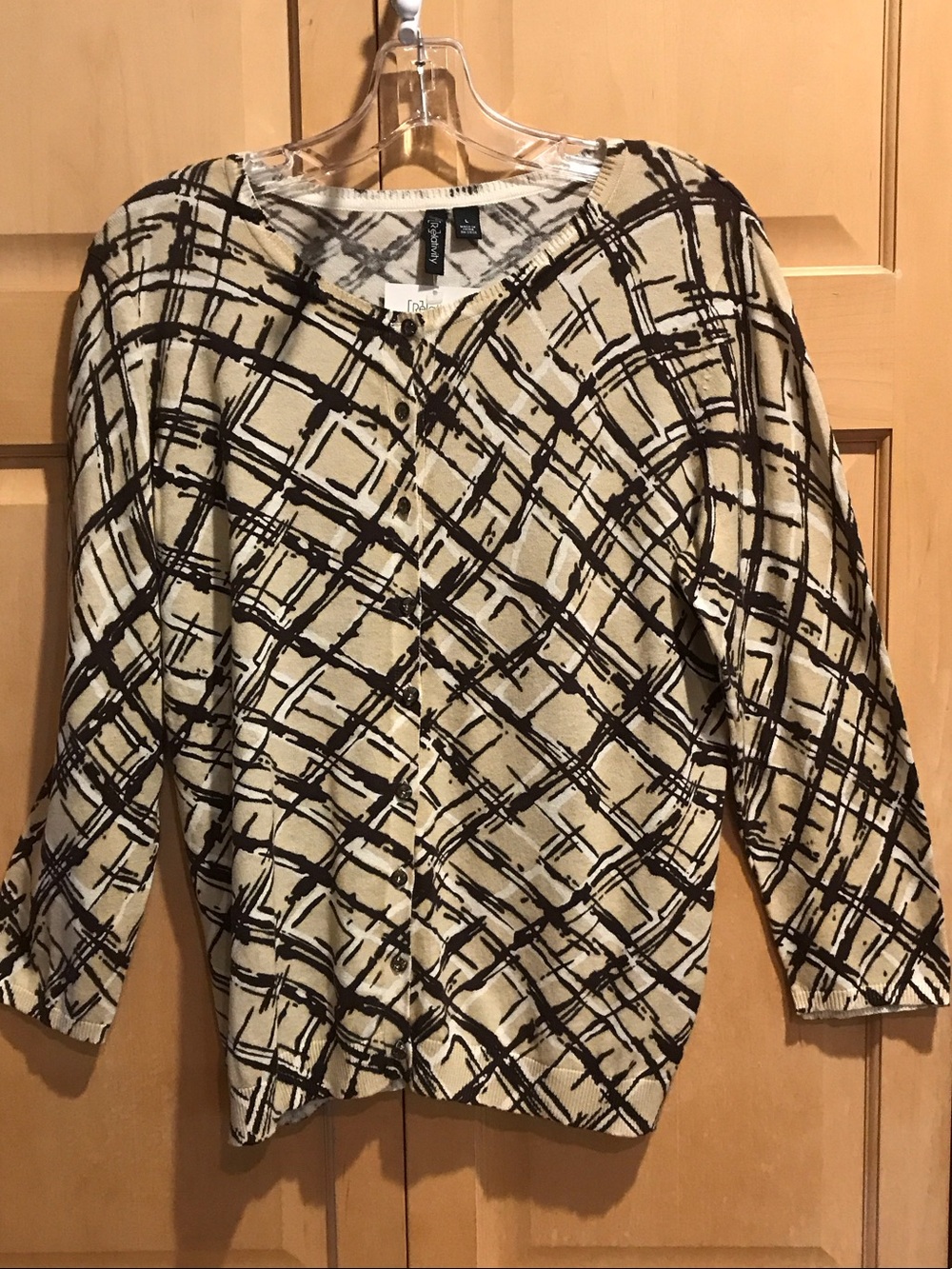 New Relativity Beige and Brown Abstract Plaid Cardigan